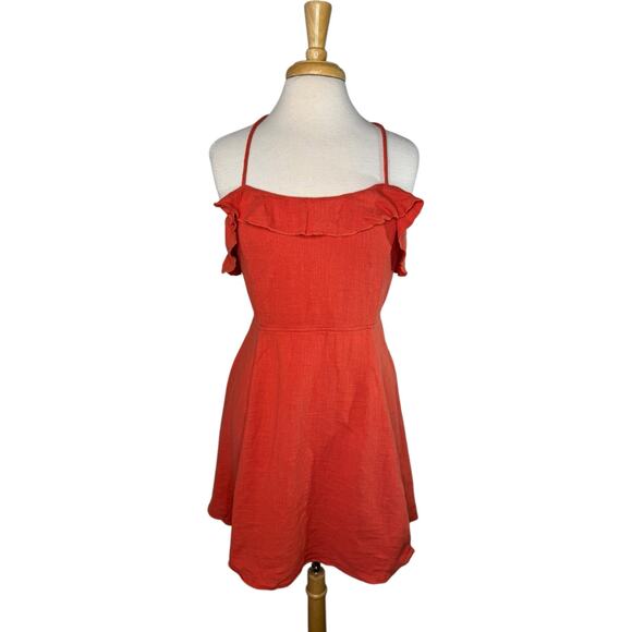 Free People Dresses & Skirts - FREE PEOPLE Orange More Than Gauze Cotton Tie-Back Halter Mini Dress Size Large